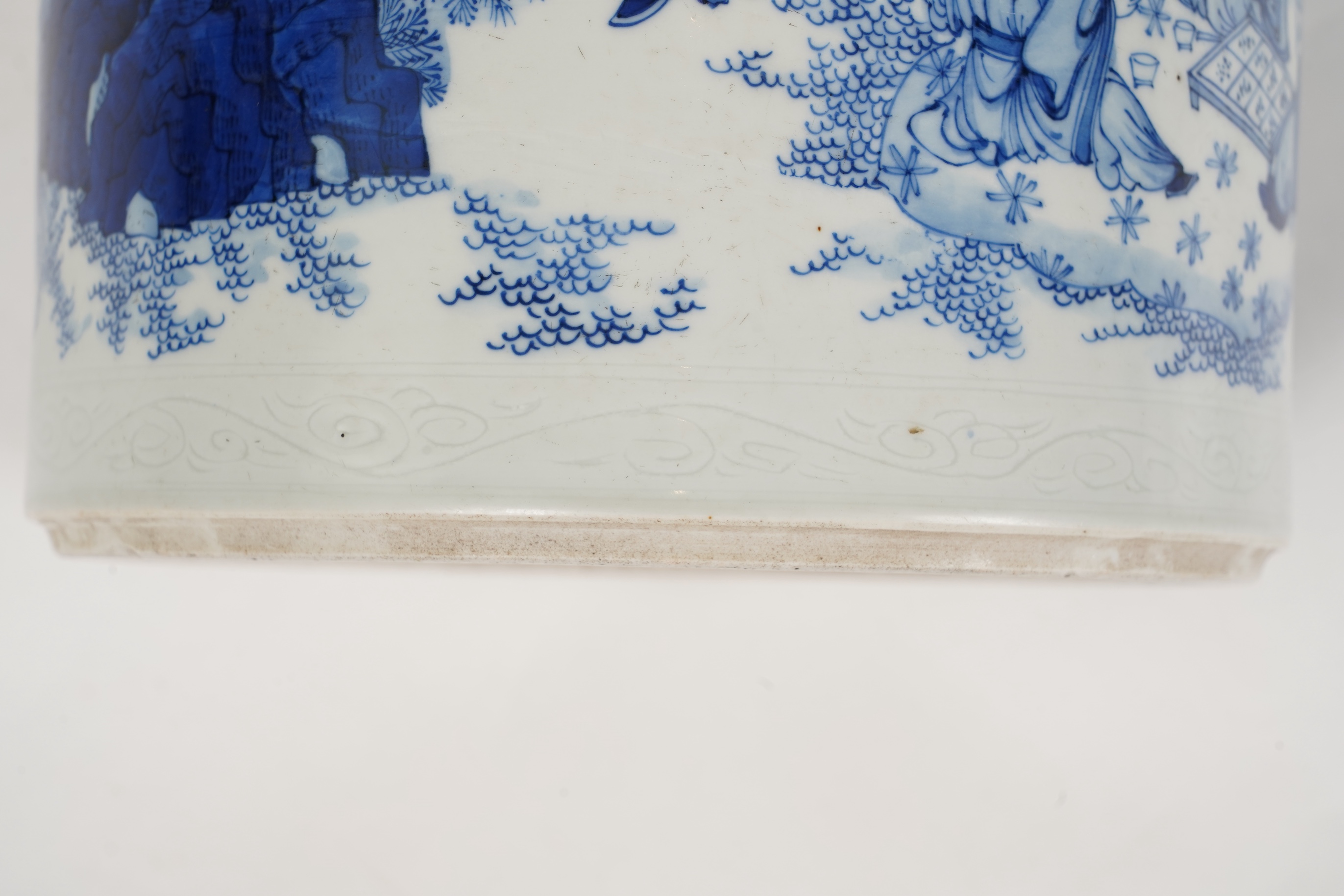 A Chinese blue and white brush pot, possibly Shunzhi period